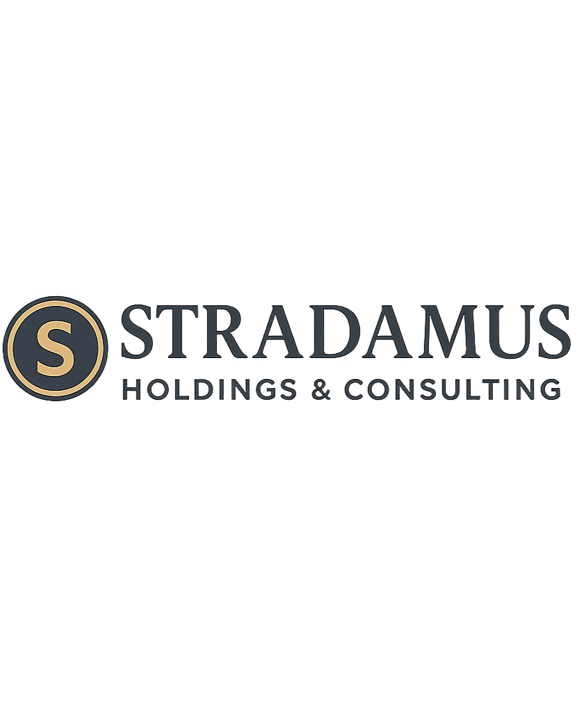 Stradanus Holdings & Consulting - Strategic Holdings & Advisory Stradamus Holdings & Consulting logo featuring a stylized gold "S" and black business name text